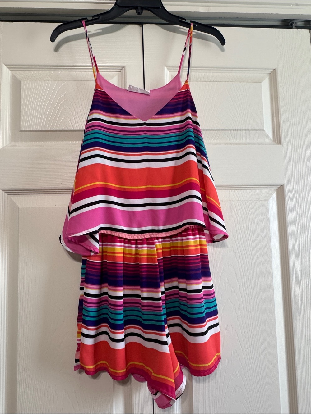 Peach Love California Multicolor Striped Tank Romper in Pink & Red